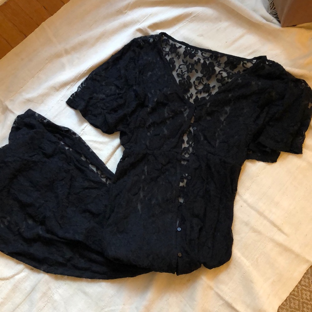 Black lace button down maxi dress